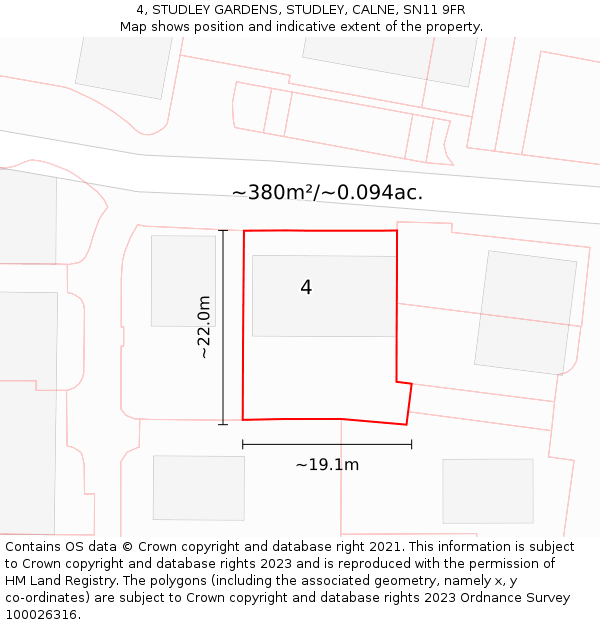 4, STUDLEY GARDENS, STUDLEY, CALNE, SN11 9FR: Plot and title map