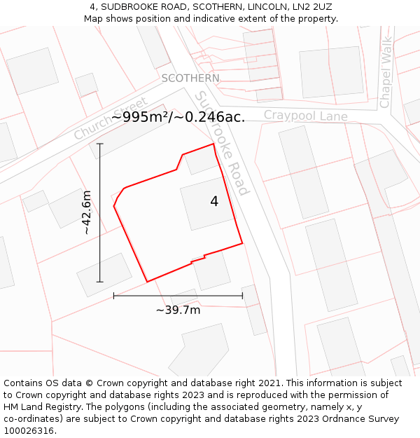 4, SUDBROOKE ROAD, SCOTHERN, LINCOLN, LN2 2UZ: Plot and title map