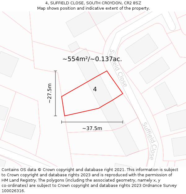 4, SUFFIELD CLOSE, SOUTH CROYDON, CR2 8SZ: Plot and title map