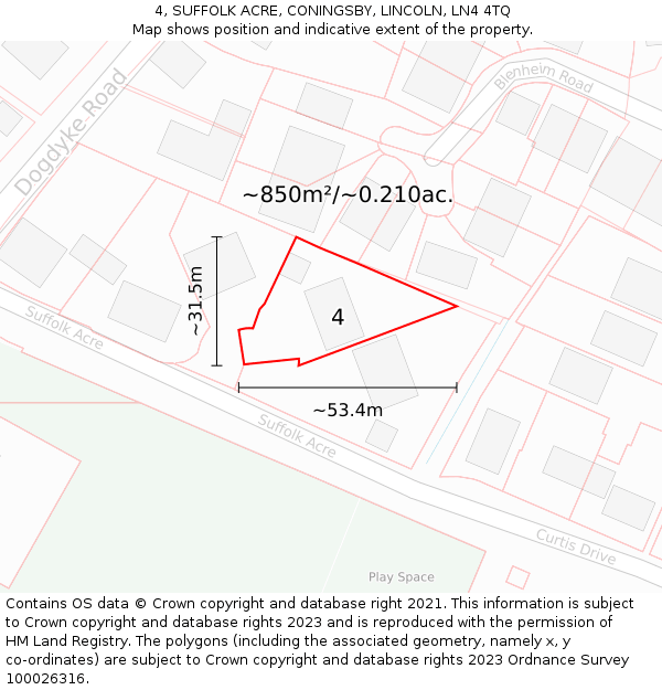4, SUFFOLK ACRE, CONINGSBY, LINCOLN, LN4 4TQ: Plot and title map
