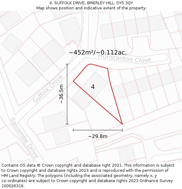 4, SUFFOLK DRIVE, BRIERLEY HILL, DY5 3QY: Plot and title map