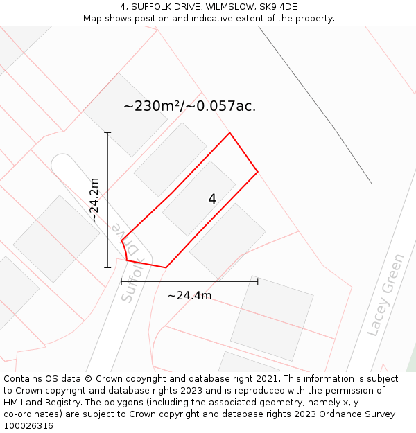 4, SUFFOLK DRIVE, WILMSLOW, SK9 4DE: Plot and title map