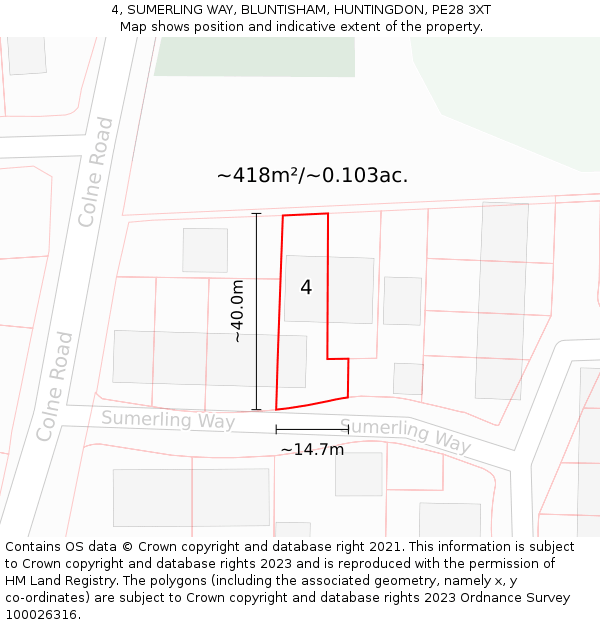 4, SUMERLING WAY, BLUNTISHAM, HUNTINGDON, PE28 3XT: Plot and title map