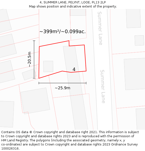 4, SUMMER LANE, PELYNT, LOOE, PL13 2LP: Plot and title map