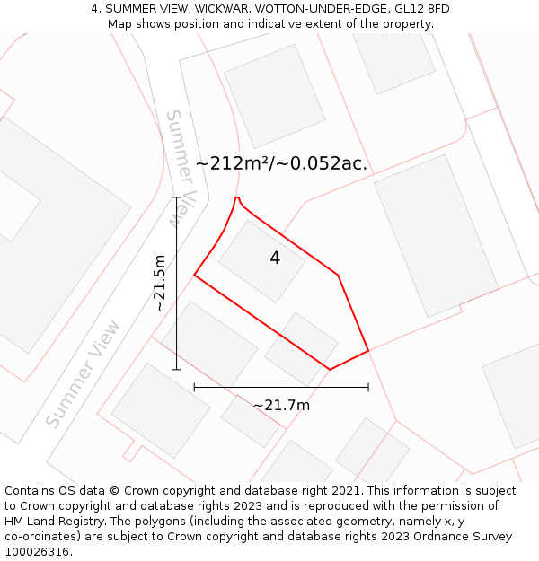 4, SUMMER VIEW, WICKWAR, WOTTON-UNDER-EDGE, GL12 8FD: Plot and title map