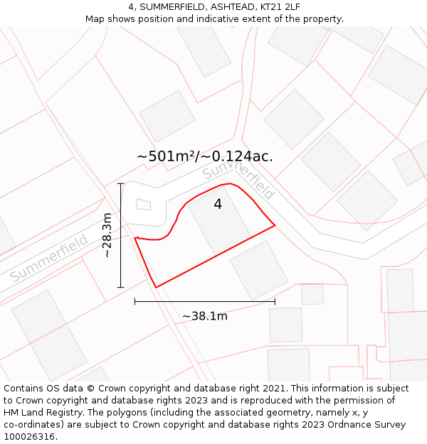 4, SUMMERFIELD, ASHTEAD, KT21 2LF: Plot and title map