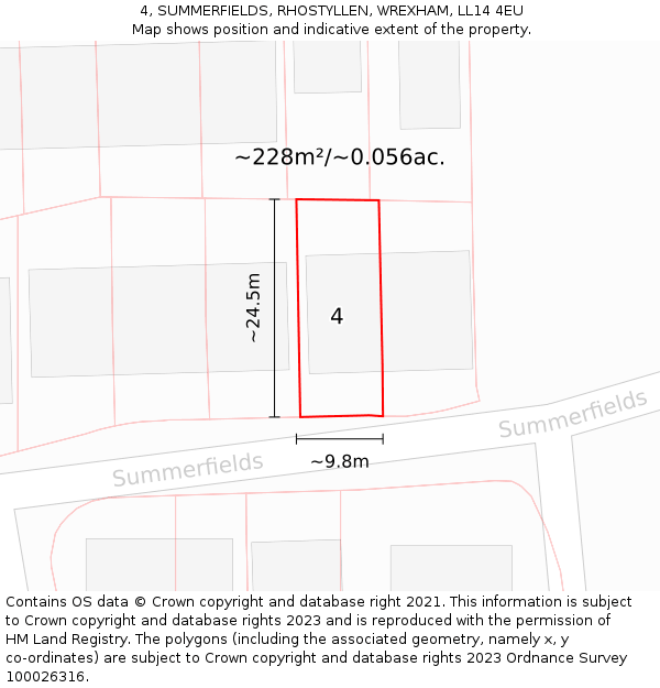 4, SUMMERFIELDS, RHOSTYLLEN, WREXHAM, LL14 4EU: Plot and title map