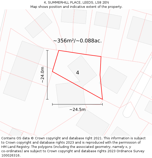 4, SUMMERHILL PLACE, LEEDS, LS8 2EN: Plot and title map