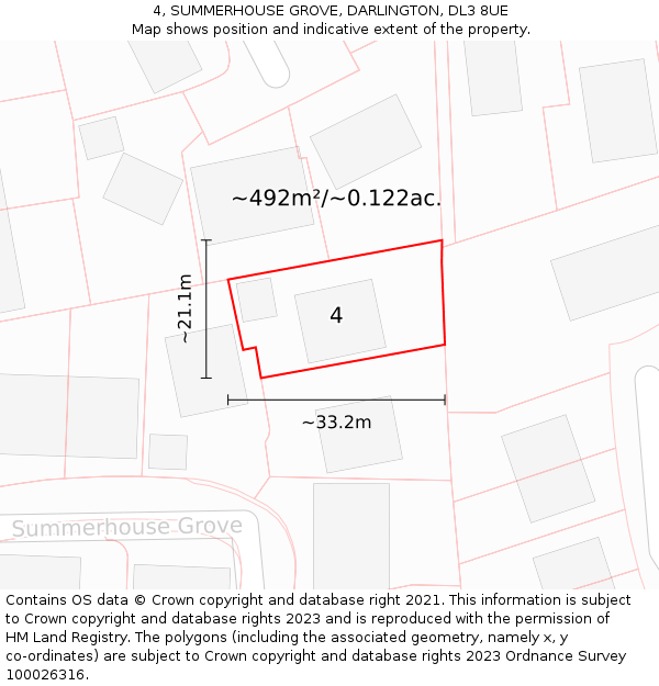 4, SUMMERHOUSE GROVE, DARLINGTON, DL3 8UE: Plot and title map