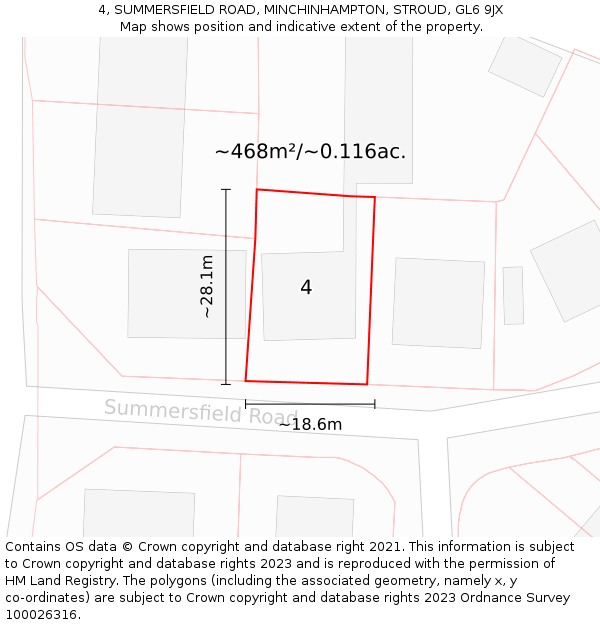 4, SUMMERSFIELD ROAD, MINCHINHAMPTON, STROUD, GL6 9JX: Plot and title map