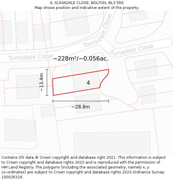 4, SUNADALE CLOSE, BOLTON, BL3 5RS: Plot and title map