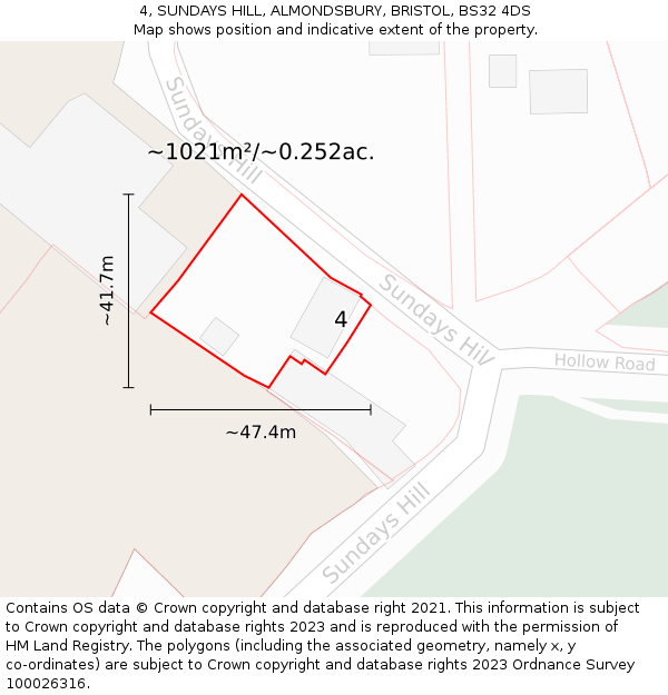 4, SUNDAYS HILL, ALMONDSBURY, BRISTOL, BS32 4DS: Plot and title map