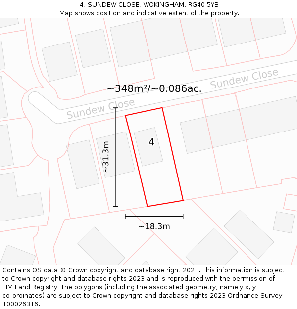 4, SUNDEW CLOSE, WOKINGHAM, RG40 5YB: Plot and title map