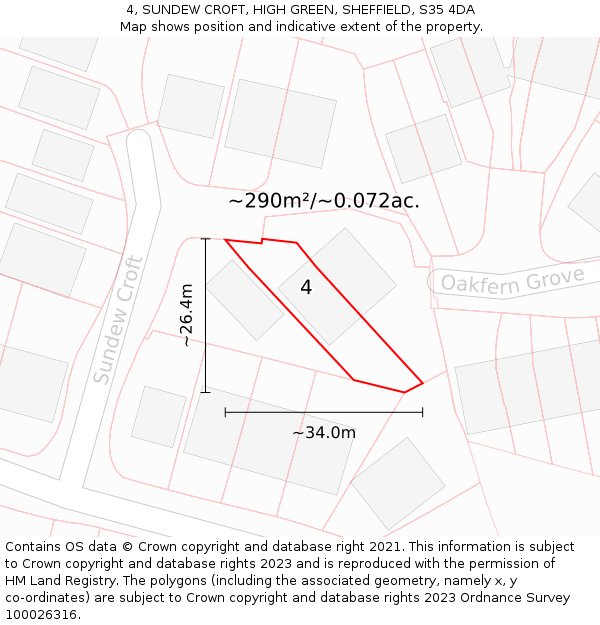 4, SUNDEW CROFT, HIGH GREEN, SHEFFIELD, S35 4DA: Plot and title map