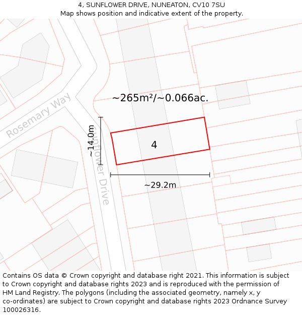 4, SUNFLOWER DRIVE, NUNEATON, CV10 7SU: Plot and title map