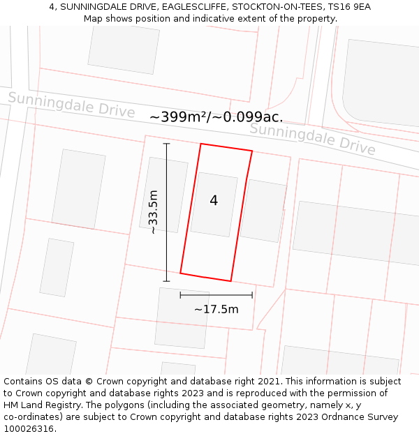 4, SUNNINGDALE DRIVE, EAGLESCLIFFE, STOCKTON-ON-TEES, TS16 9EA: Plot and title map