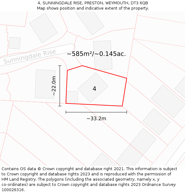 4, SUNNINGDALE RISE, PRESTON, WEYMOUTH, DT3 6QB: Plot and title map