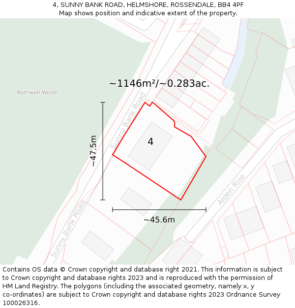 4, SUNNY BANK ROAD, HELMSHORE, ROSSENDALE, BB4 4PF: Plot and title map