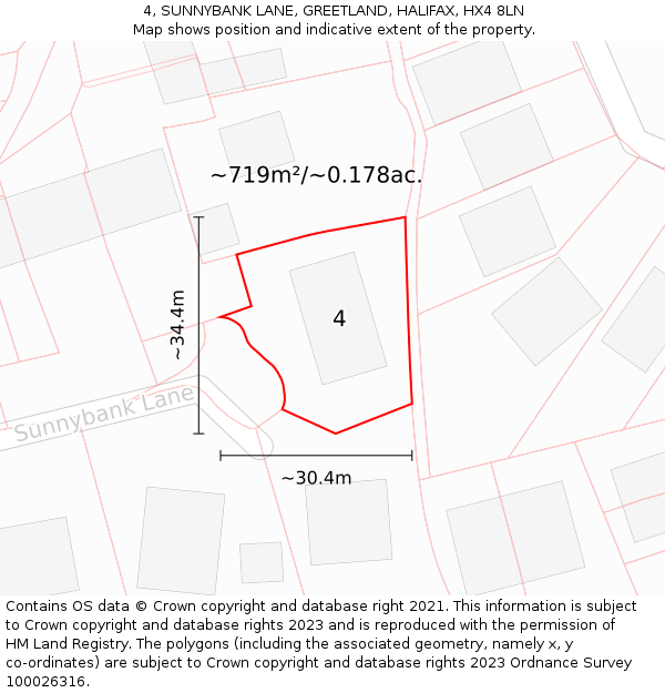 4, SUNNYBANK LANE, GREETLAND, HALIFAX, HX4 8LN: Plot and title map
