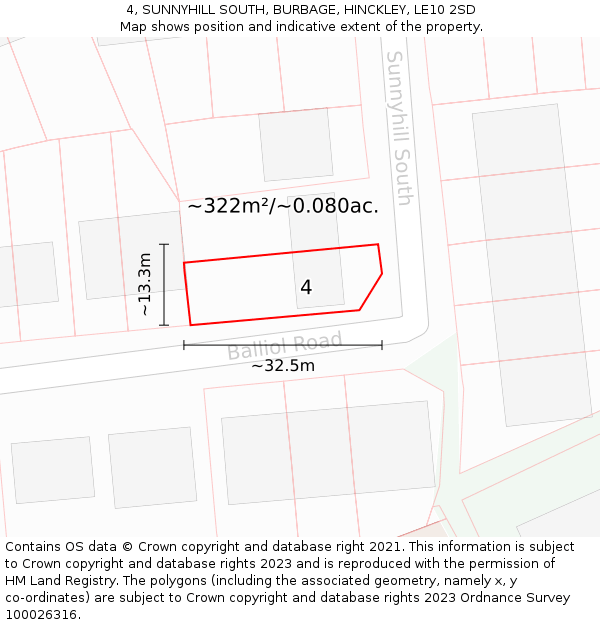 4, SUNNYHILL SOUTH, BURBAGE, HINCKLEY, LE10 2SD: Plot and title map