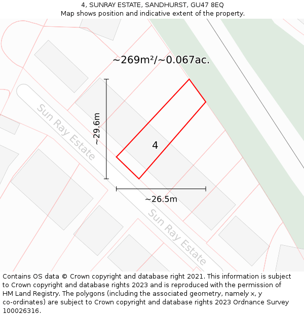 4, SUNRAY ESTATE, SANDHURST, GU47 8EQ: Plot and title map