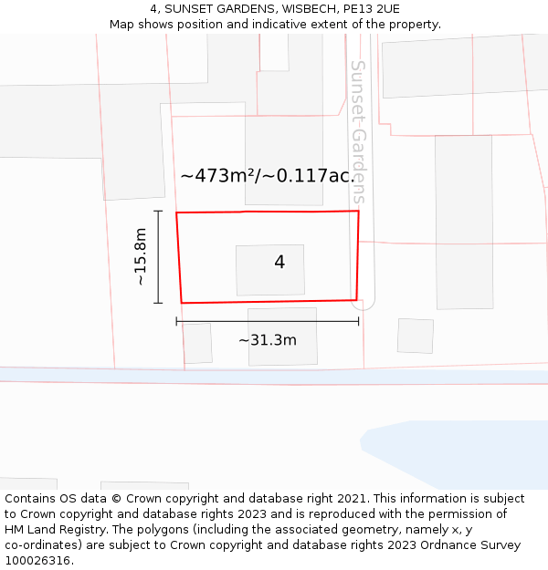 4, SUNSET GARDENS, WISBECH, PE13 2UE: Plot and title map