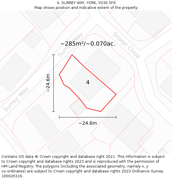 4, SURREY WAY, YORK, YO30 5FS: Plot and title map