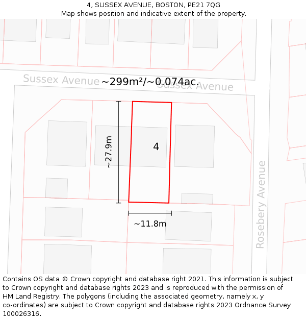 4, SUSSEX AVENUE, BOSTON, PE21 7QG: Plot and title map
