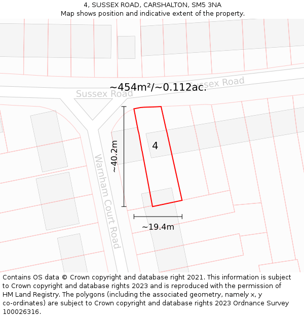4, SUSSEX ROAD, CARSHALTON, SM5 3NA: Plot and title map