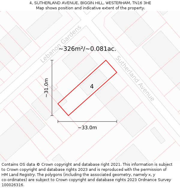 4, SUTHERLAND AVENUE, BIGGIN HILL, WESTERHAM, TN16 3HE: Plot and title map
