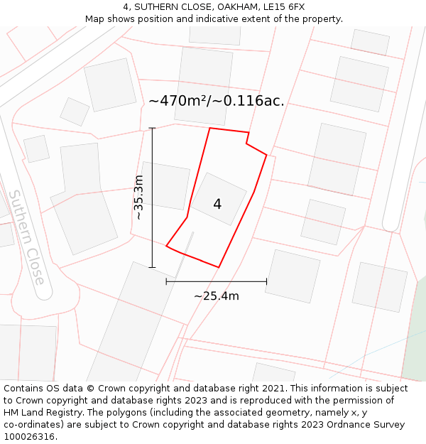 4, SUTHERN CLOSE, OAKHAM, LE15 6FX: Plot and title map