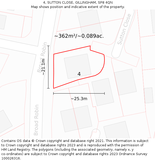 4, SUTTON CLOSE, GILLINGHAM, SP8 4QN: Plot and title map
