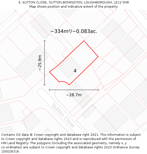4, SUTTON CLOSE, SUTTON BONINGTON, LOUGHBOROUGH, LE12 5NR: Plot and title map