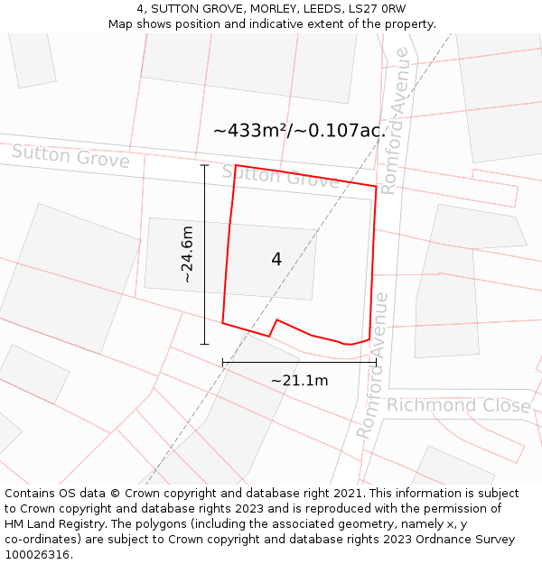 4, SUTTON GROVE, MORLEY, LEEDS, LS27 0RW: Plot and title map