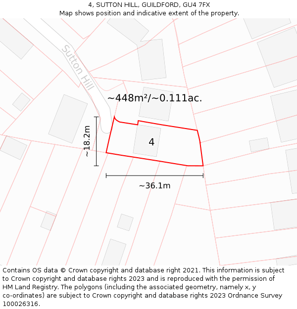 4, SUTTON HILL, GUILDFORD, GU4 7FX: Plot and title map