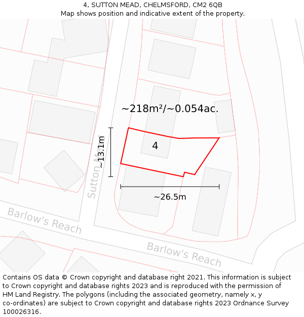 4, SUTTON MEAD, CHELMSFORD, CM2 6QB: Plot and title map