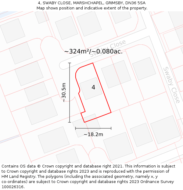 4, SWABY CLOSE, MARSHCHAPEL, GRIMSBY, DN36 5SA: Plot and title map