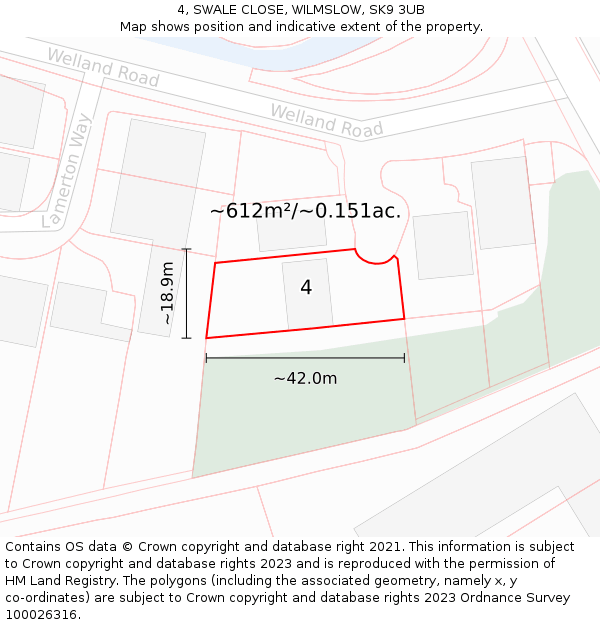 4, SWALE CLOSE, WILMSLOW, SK9 3UB: Plot and title map