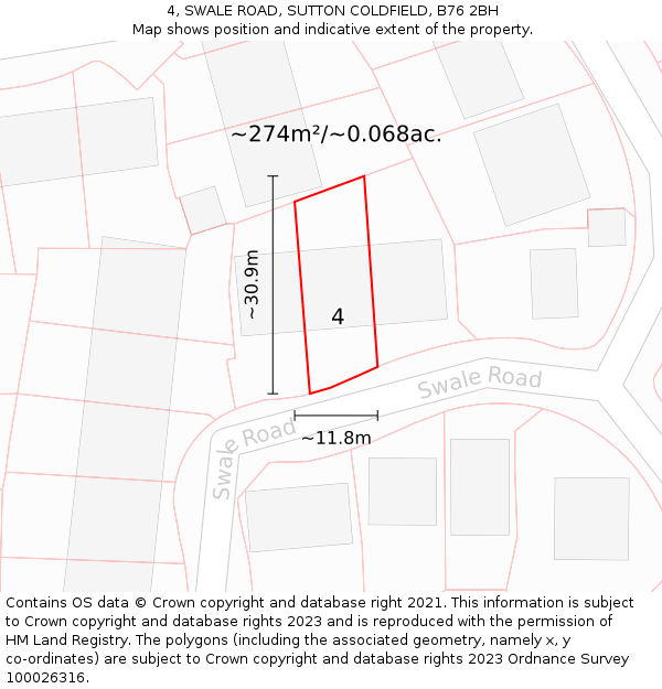 4, SWALE ROAD, SUTTON COLDFIELD, B76 2BH: Plot and title map