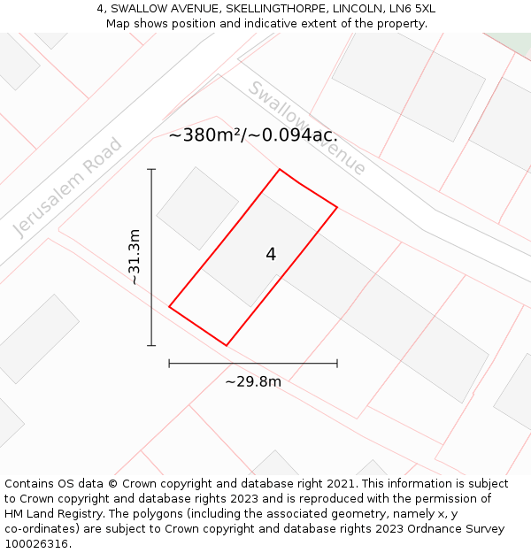 4, SWALLOW AVENUE, SKELLINGTHORPE, LINCOLN, LN6 5XL: Plot and title map