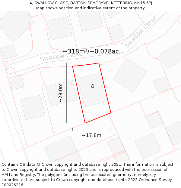 4, SWALLOW CLOSE, BARTON SEAGRAVE, KETTERING, NN15 6PJ: Plot and title map