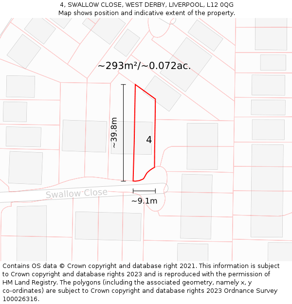 4, SWALLOW CLOSE, WEST DERBY, LIVERPOOL, L12 0QG: Plot and title map