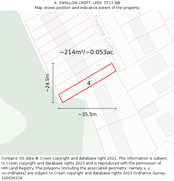 4, SWALLOW CROFT, LEEK, ST13 8JB: Plot and title map
