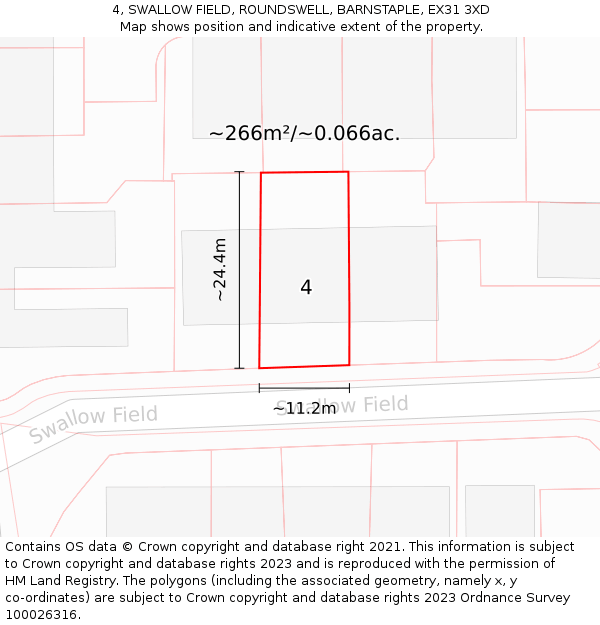 4, SWALLOW FIELD, ROUNDSWELL, BARNSTAPLE, EX31 3XD: Plot and title map