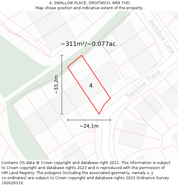 4, SWALLOW PLACE, DROITWICH, WR9 7HD: Plot and title map