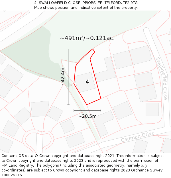 4, SWALLOWFIELD CLOSE, PRIORSLEE, TELFORD, TF2 9TG: Plot and title map