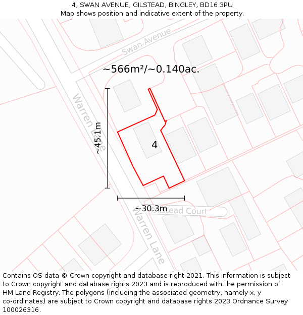 4, SWAN AVENUE, GILSTEAD, BINGLEY, BD16 3PU: Plot and title map
