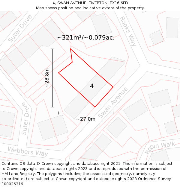 4, SWAN AVENUE, TIVERTON, EX16 6FD: Plot and title map