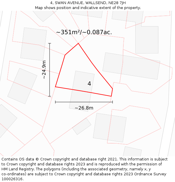 4, SWAN AVENUE, WALLSEND, NE28 7JH: Plot and title map