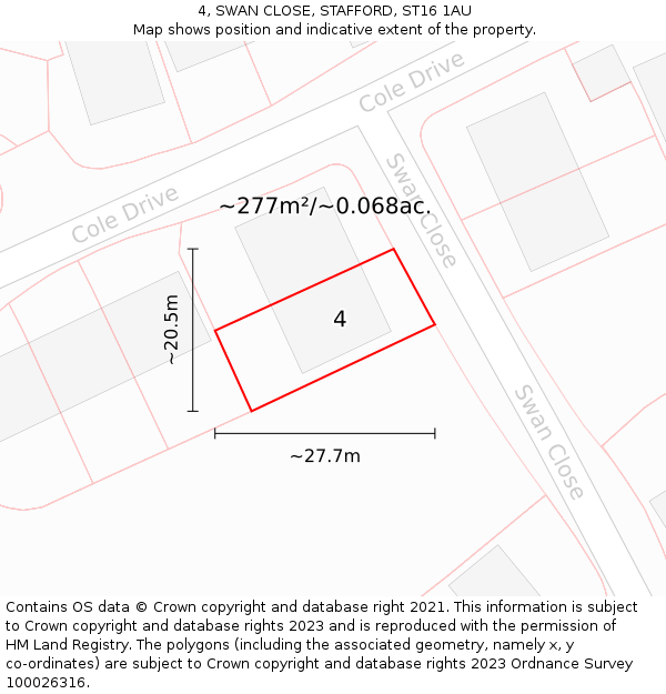 4, SWAN CLOSE, STAFFORD, ST16 1AU: Plot and title map